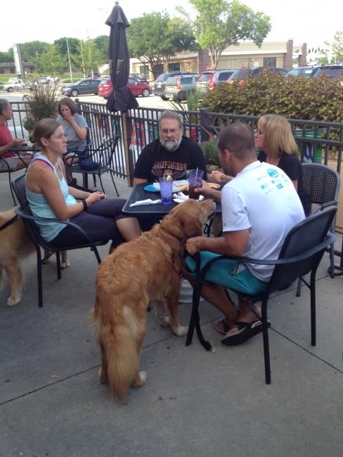 Pups on the Patio - 08 2015 - eating and talking
